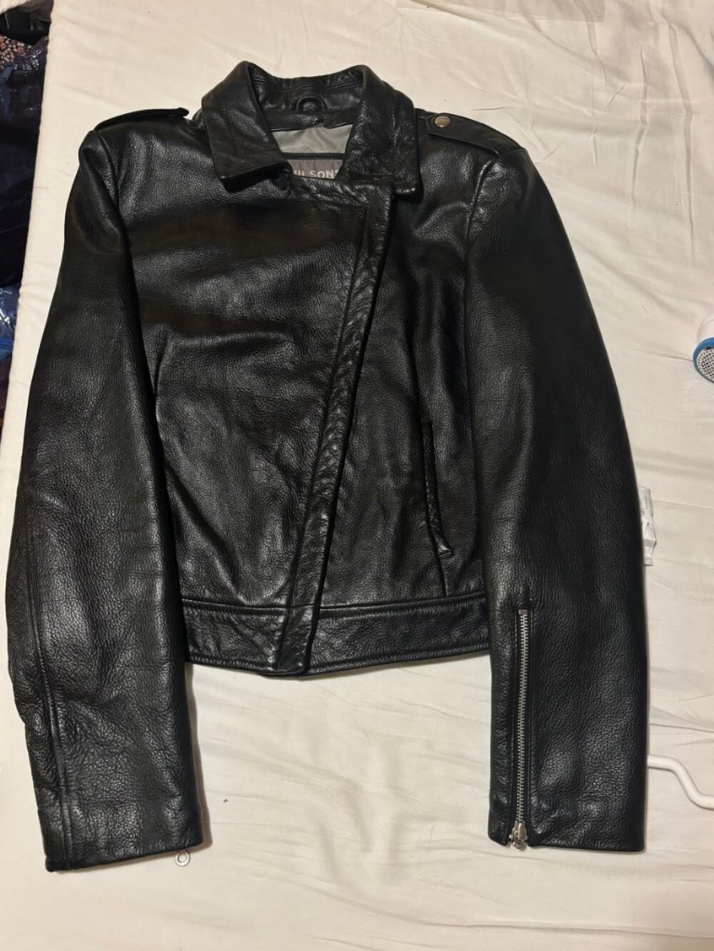Wilsons Leather Black Asymmetric Moto Jacket M